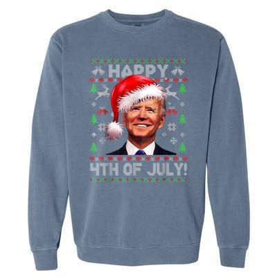 Santa Joe Biden Happy 4th Of July Ugly Christmas Sweater Garment-Dyed Sweatshirt