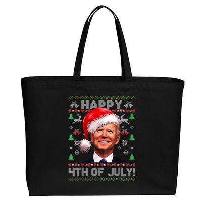 Santa Joe Biden Happy 4th Of July Ugly Christmas Sweater Cotton Canvas Jumbo Tote