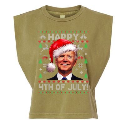 Santa Joe Biden Happy 4th Of July Ugly Christmas Sweater Garment-Dyed Women's Muscle Tee