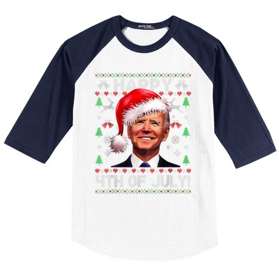 Santa Joe Biden Happy 4th Of July Ugly Christmas Sweater Baseball Sleeve Shirt