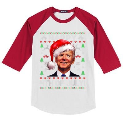 Santa Joe Biden Happy 4th Of July Ugly Christmas Sweater Kids Colorblock Raglan Jersey