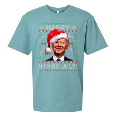 Santa Joe Biden Happy 4th Of July Ugly Christmas Sweater Sueded Cloud Jersey T-Shirt