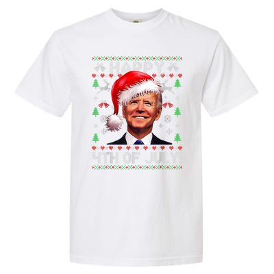 Santa Joe Biden Happy 4th Of July Ugly Christmas Sweater Garment-Dyed Heavyweight T-Shirt