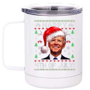 Santa Joe Biden Happy 4th Of July Ugly Christmas Sweater 12 oz Stainless Steel Tumbler Cup