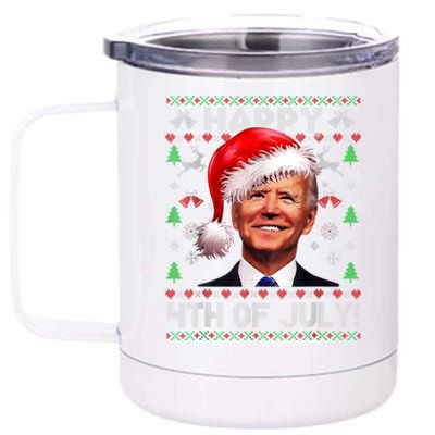 Santa Joe Biden Happy 4th Of July Ugly Christmas Sweater 12 oz Stainless Steel Tumbler Cup