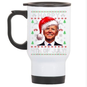 Santa Joe Biden Happy 4th Of July Ugly Christmas Sweater Stainless Steel Travel Mug