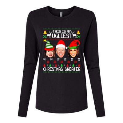 Santa Joe Biden This Is My Ugliest Christmas Sweater Ugly  Womens Cotton Relaxed Long Sleeve T-Shirt