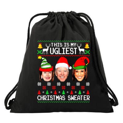 Santa Joe Biden This Is My Ugliest Christmas Sweater Ugly  Drawstring Bag