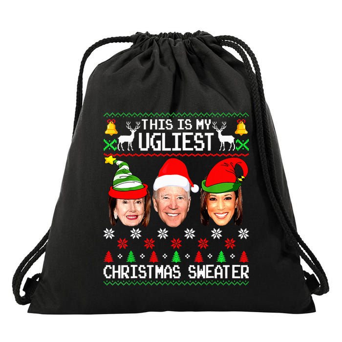 Santa Joe Biden This Is My Ugliest Christmas Sweater Ugly  Drawstring Bag