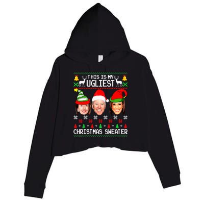 Santa Joe Biden This Is My Ugliest Christmas Sweater Ugly  Crop Fleece Hoodie