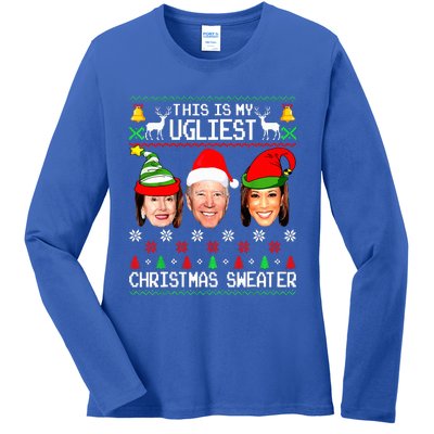 Santa Joe Biden This Is My Ugliest Christmas Sweater Ugly  Ladies Long Sleeve Shirt