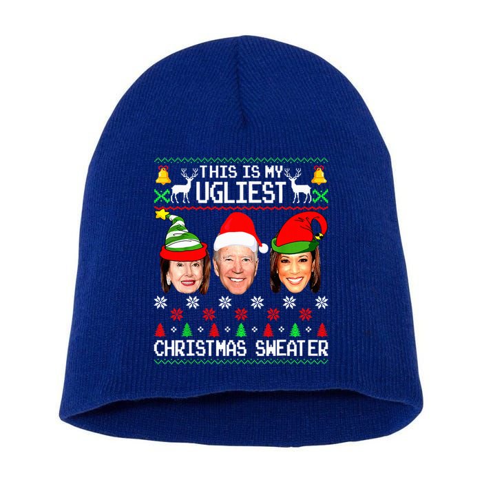 Santa Joe Biden This Is My Ugliest Christmas Sweater Ugly  Short Acrylic Beanie