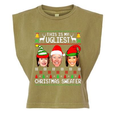 Santa Joe Biden This Is My Ugliest Christmas Sweater Ugly  Garment-Dyed Women's Muscle Tee