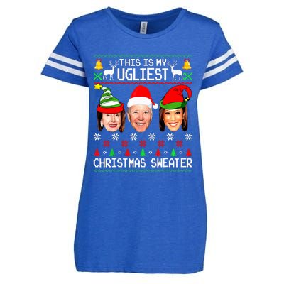 Santa Joe Biden This Is My Ugliest Christmas Sweater Ugly  Enza Ladies Jersey Football T-Shirt