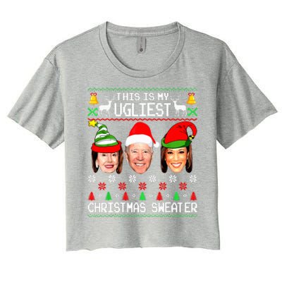 Santa Joe Biden This Is My Ugliest Christmas Sweater Ugly  Women's Crop Top Tee