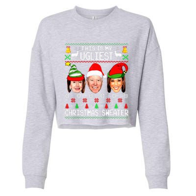 Santa Joe Biden This Is My Ugliest Christmas Sweater Ugly  Cropped Pullover Crew