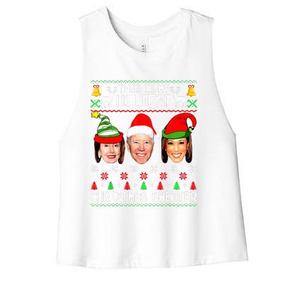 Santa Joe Biden This Is My Ugliest Christmas Sweater Ugly  Women's Racerback Cropped Tank