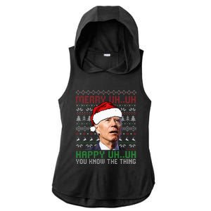 Santa Joe Biden Merry Uh Uh Christmas Ugly Sweater Ladies PosiCharge Tri-Blend Wicking Draft Hoodie Tank