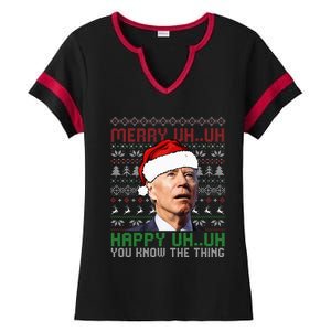 Santa Joe Biden Merry Uh Uh Christmas Ugly Sweater Ladies Halftime Notch Neck Tee