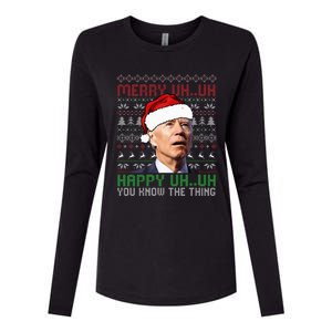 Santa Joe Biden Merry Uh Uh Christmas Ugly Sweater Womens Cotton Relaxed Long Sleeve T-Shirt