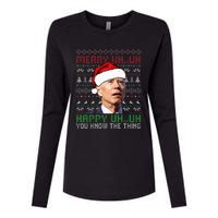 Santa Joe Biden Merry Uh Uh Christmas Ugly Sweater Womens Cotton Relaxed Long Sleeve T-Shirt