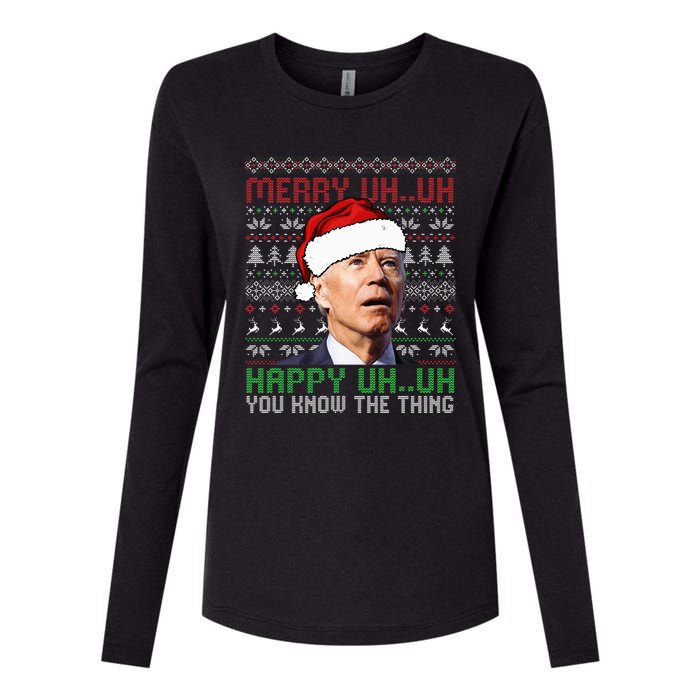 Santa Joe Biden Merry Uh Uh Christmas Ugly Sweater Womens Cotton Relaxed Long Sleeve T-Shirt