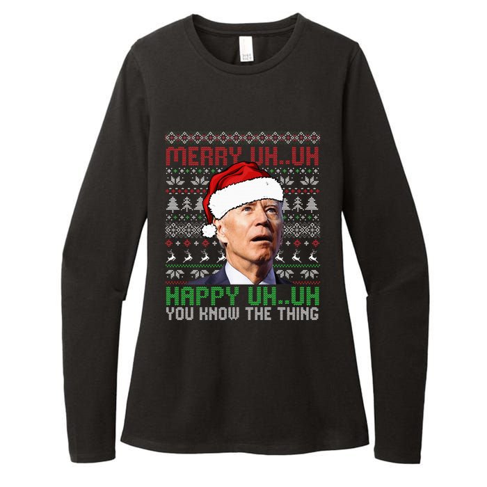 Santa Joe Biden Merry Uh Uh Christmas Ugly Sweater Womens CVC Long Sleeve Shirt