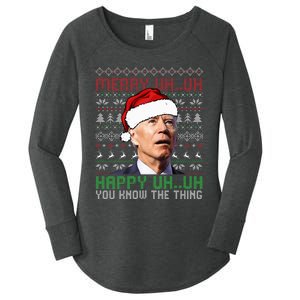 Santa Joe Biden Merry Uh Uh Christmas Ugly Sweater Women's Perfect Tri Tunic Long Sleeve Shirt