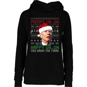 Santa Joe Biden Merry Uh Uh Christmas Ugly Sweater Womens Funnel Neck Pullover Hood