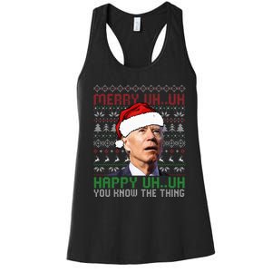 Santa Joe Biden Merry Uh Uh Christmas Ugly Sweater Women's Racerback Tank