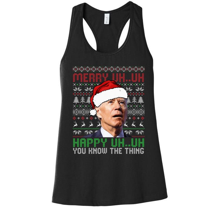 Santa Joe Biden Merry Uh Uh Christmas Ugly Sweater Women's Racerback Tank