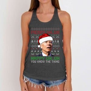 Santa Joe Biden Merry Uh Uh Christmas Ugly Sweater Women's Knotted Racerback Tank