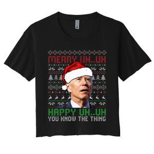 Santa Joe Biden Merry Uh Uh Christmas Ugly Sweater Women's Crop Top Tee