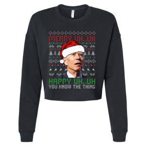 Santa Joe Biden Merry Uh Uh Christmas Ugly Sweater Cropped Pullover Crew