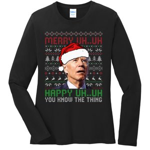 Santa Joe Biden Merry Uh Uh Christmas Ugly Sweater Ladies Long Sleeve Shirt