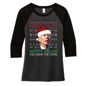 Santa Joe Biden Merry Uh Uh Christmas Ugly Sweater Women's Tri-Blend 3/4-Sleeve Raglan Shirt