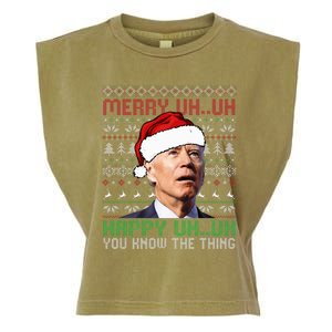 Santa Joe Biden Merry Uh Uh Christmas Ugly Sweater Garment-Dyed Women's Muscle Tee