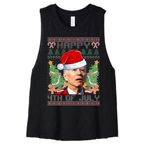 Santa Joe Biden Happy 4th Of July Ugly Christmas Sweaters  Women's Racerback Cropped Tank