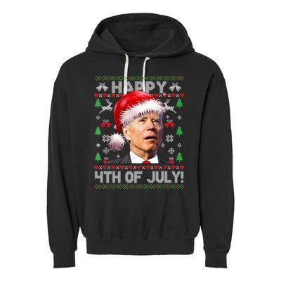 Santa Joe Biden Happy 4th Of July Ugly Christmas Sweater Garment-Dyed Fleece Hoodie