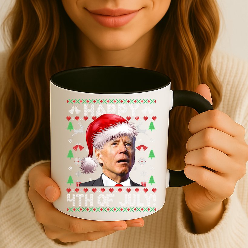 Santa Joe Biden Happy 4th Of July Ugly Christmas Sweater Mug
