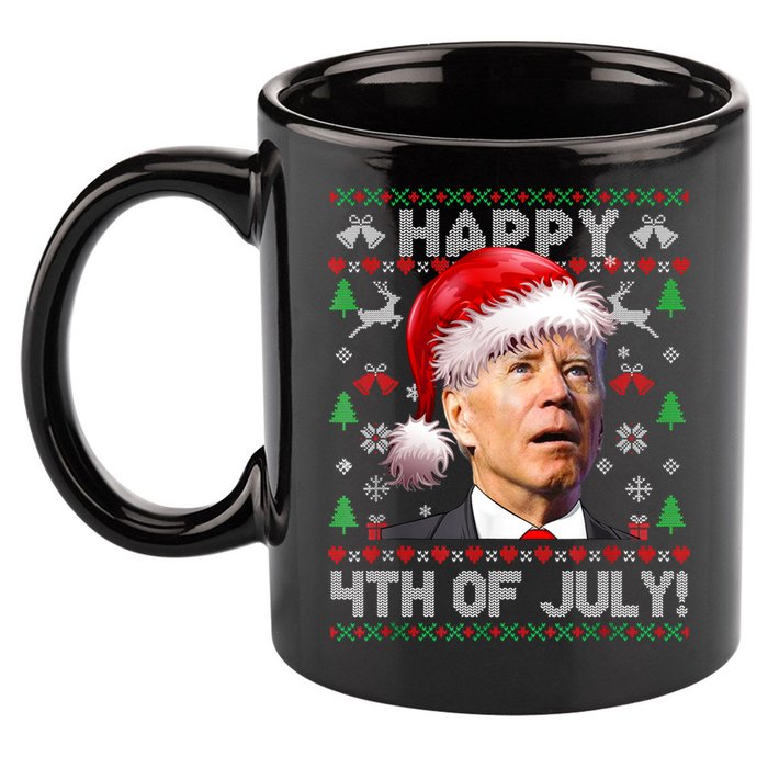 Santa Joe Biden Happy 4th Of July Ugly Christmas Sweater 11oz C Handle Ceramic Mug