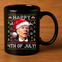 Santa Joe Biden Happy 4th Of July Ugly Christmas Sweater 11oz C Handle Ceramic Mug