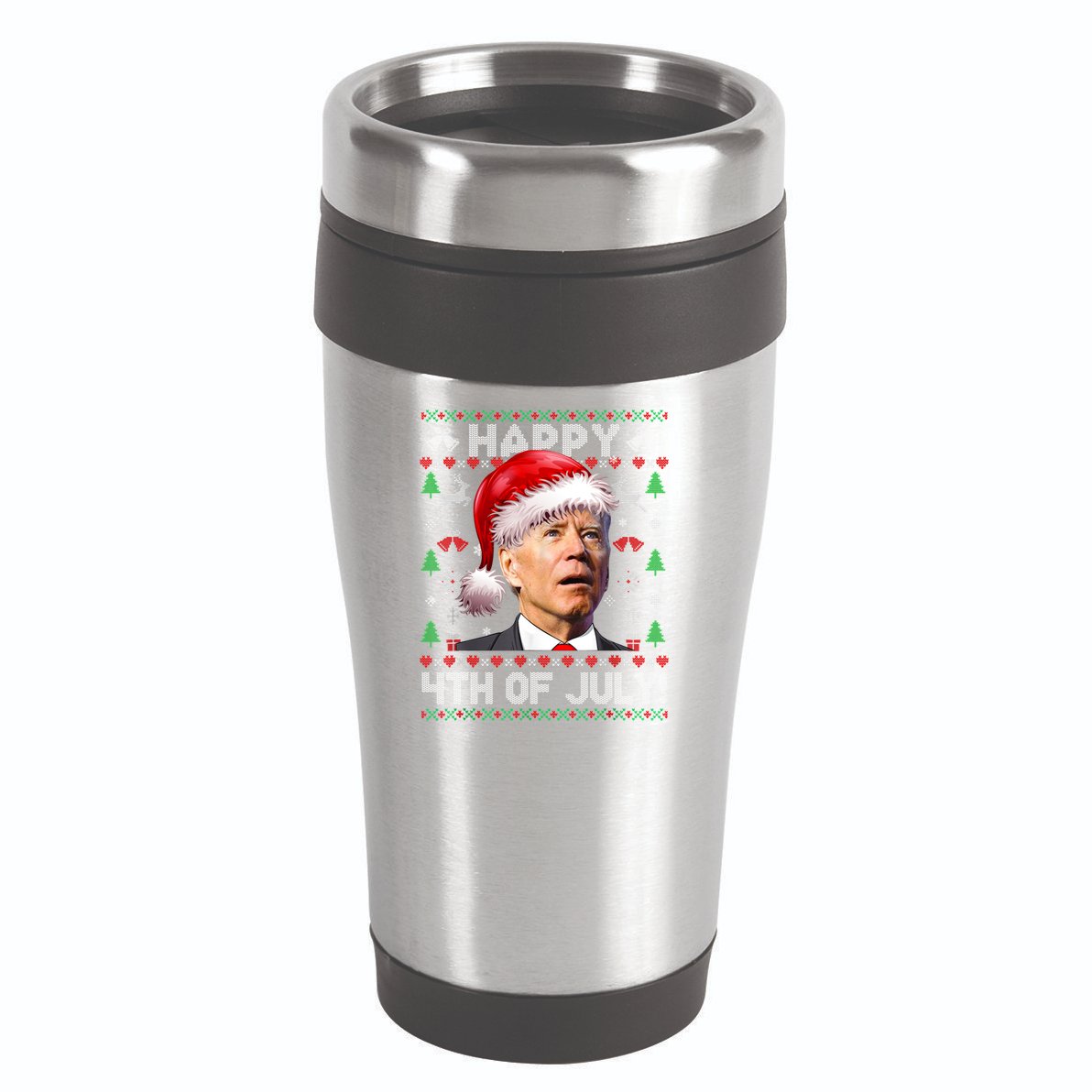 Santa Joe Biden Happy 4th Of July Ugly Christmas Sweater 16oz Travel Tumbler