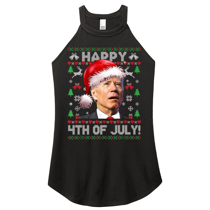 Santa Joe Biden Happy 4th Of July Ugly Christmas Sweater Women's Perfect Tri Rocker Tank