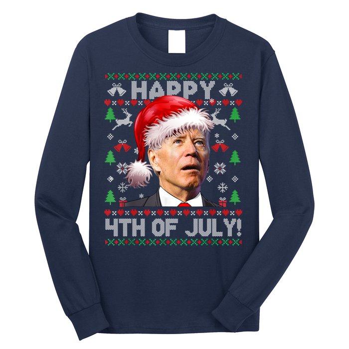 Santa Joe Biden Happy 4th Of July Ugly Christmas Sweater Long Sleeve Shirt