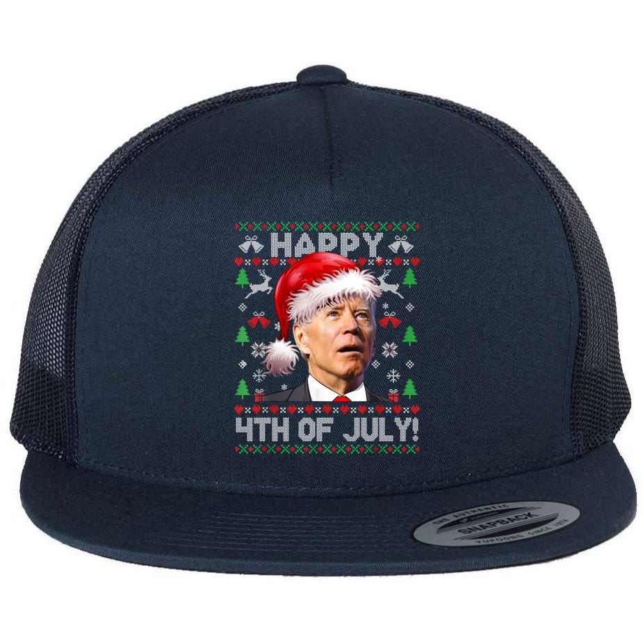 Santa Joe Biden Happy 4th Of July Ugly Christmas Sweater Flat Bill Trucker Hat