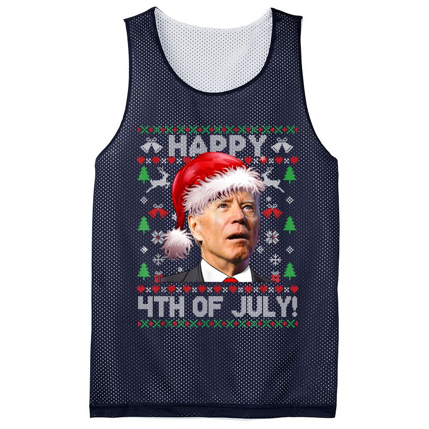 Santa Joe Biden Happy 4th Of July Ugly Christmas Sweater Mesh Reversible Basketball Jersey Tank