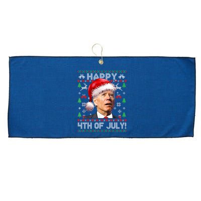 Santa Joe Biden Happy 4th Of July Ugly Christmas Sweater Large Microfiber Waffle Golf Towel