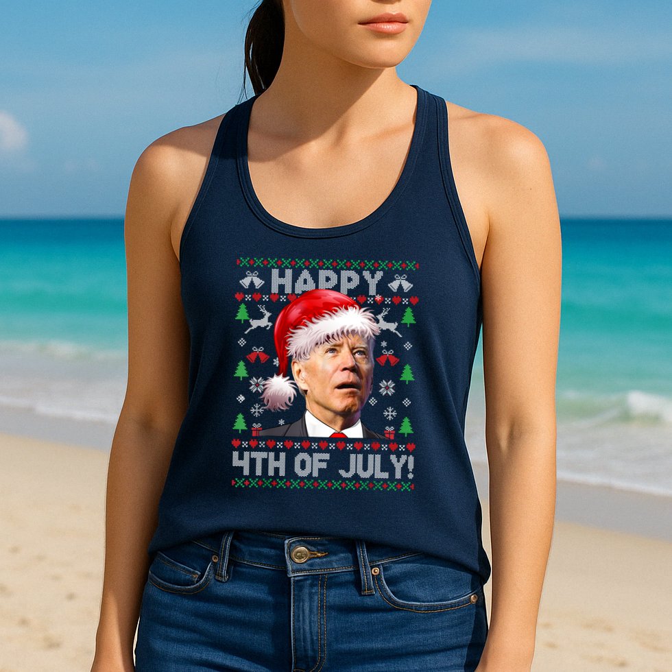 Santa Joe Biden Happy 4th Of July Ugly Christmas Sweater Womens Tank Top