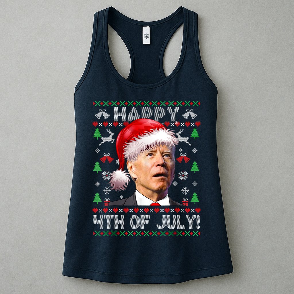 Santa Joe Biden Happy 4th Of July Ugly Christmas Sweater Womens Tank Top